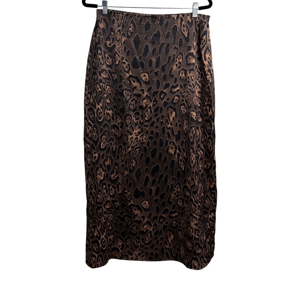 House of Harlow 1960 Brown Black Animal Print‎ Maxi Slip Skirt Slit Womens Sz L